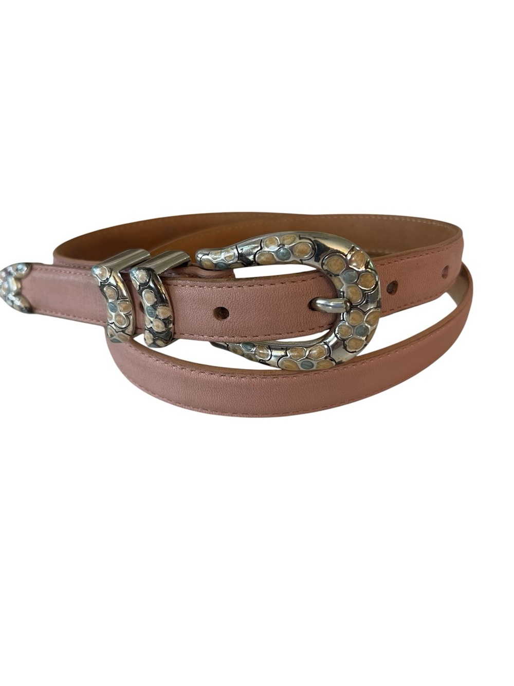 Brighton Blush Pink Thin Leather Belt Floral Silver Buckle Medium Large 32